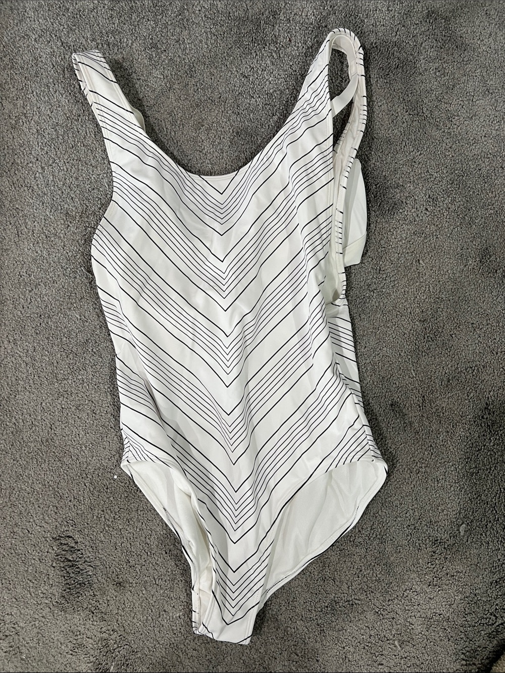 Athleta White One-Piece Swimsuit with Black Chevron Stripes